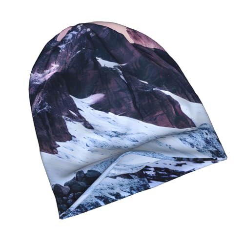 YANYU Travel Mountain Print Soft Beanie Hat for Men Women Warm Fashion Cap for Jogging Cycling Gift Outdoor Use Black