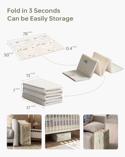 BG-BABYGO Baby Play Mat 50"*78" Foldable Foam Baby Play Mat for Floor Reversible Waterproof Playmats for Babies Boy and To...