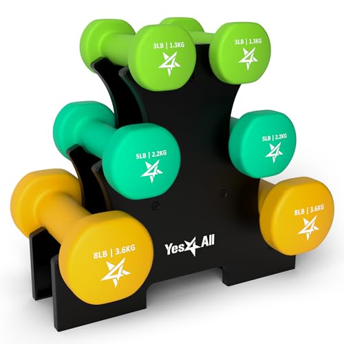 Yes4All 5 lbs Dumbbells Neoprene with Non Slip Grip – Great for Total Body Workout – Total Weight: 10 lbs (Set of 2)