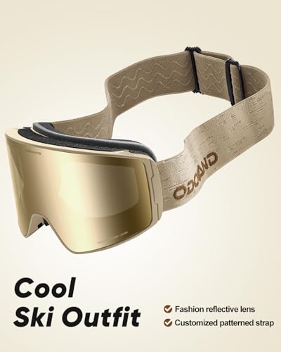 Odoland Photochromic Ski Goggles for Men Women Adult, Snow Snowboard Goggles with Pattern Strap for All Day Skiing Sports