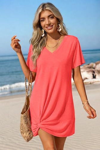 Ekouaer Women's Coverup Short Sleeve Swimsuit Cover Ups 2026 Summer Bathing Suit Cover Twisted Cover Up Dress S-2XL