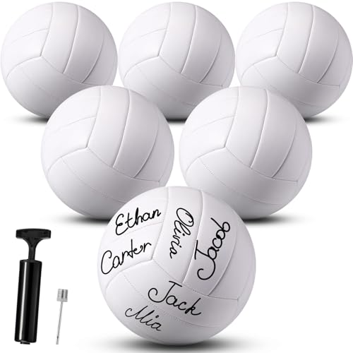 Jexine Autograph All White Volleyball Ball Blank Official Size 5 DIY Painting Plain Volleyball Ball with Needle Pump for A...