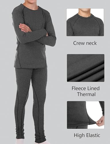Dalavch 2 Sets Youth Boys Thermal Base Layer Long Johns Compression Leggings and Shirts Fleece Lined Underwear for Kids Girls