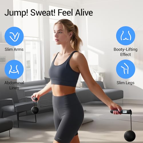 UMAY Weighted Cordless Jump Rope, Adjustable Length Ropes Ropeless with LCD Counter Display for Women Kids, Smart Skipping...