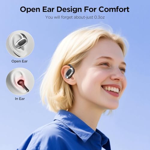 Open Ear Wireless Headphones Air Conduction Earbuds with Mic 42H Playtime Clear Calls LED Digital Display Over Earphones L...