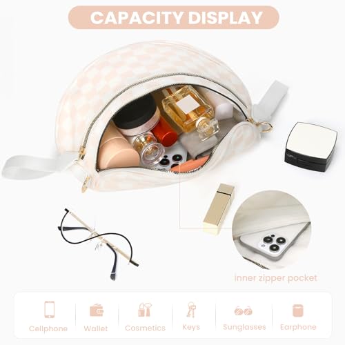 Duyijiff Checkered Crossbody Bum Bag Corduroy Bumbags for Women Large Cross Body Bum Purse Fanny Pack for Daily Use (White)