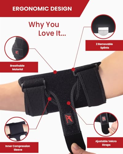 Hurmoya Elbow Brace Comfortable Night Sleep, Cubital Tunnel Syndrome, Ulnar Nerve Entrapment with Compression Sleeve Immob...