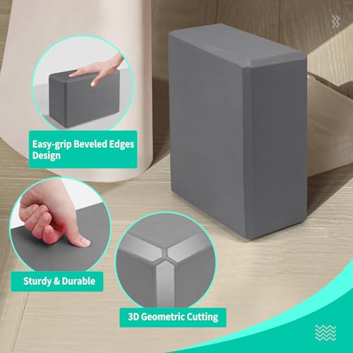 Yoga Blocks 2 Pack 9x6x3 Inches, Sturdy Foam Yoga Block, Premium EVA, Non Slip High Density for Pilates Meditation, Stretc...
