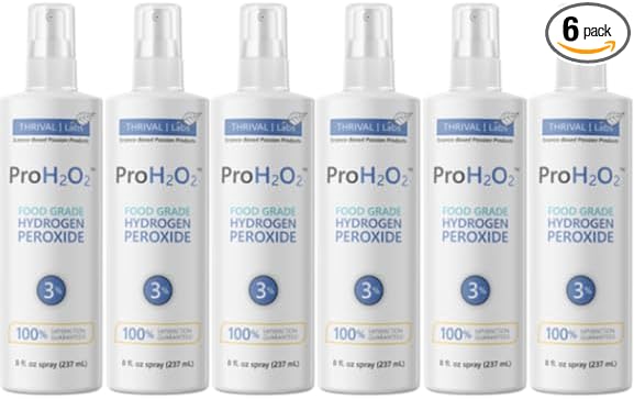 ProH2O2 3% Food Grade Hydrogen Peroxide – Natural Cleaner & Disinfectant – Suitable for Household Use – Ideal for Cleaning, Sanitizing & Gargle – 8 fl oz Spray Bottle (Pack of 6)