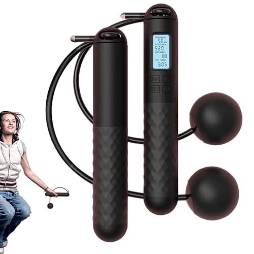 ropelless Jump Rope – Digital Counter Skipping Rope | Ball‑Weighted Cableless Jump Cord With Adjustable Non‑Slip Handles, ...