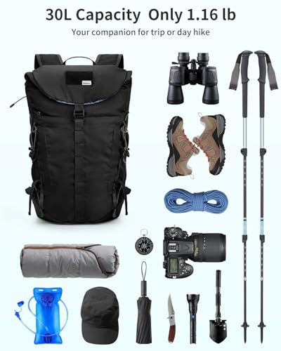 Blue Quartz Hiking Backpack 30L Lightweight Packable Backpack for Travel, Water Resistant Foldable Daypack for Women Men, ...