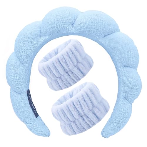 KYHYFJMD Spa Headbands for Washing Face Soft Puffy Bubble Headbands Wristband for Women Girls Makeup Skin Care Facial Beau...