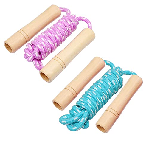 Cotton Jump Rope for Kids, Adjustable Toddler Skipping Rope with Wooden Handle, 2 Pack Student Jumping Rope for Outdoor Fu...