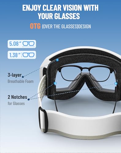 Innerking Ski/Snowboard Goggles OTG for Men Women & Youth - Over Glasses Snow Sports Goggles Anti Fog 100% UV400 Protection