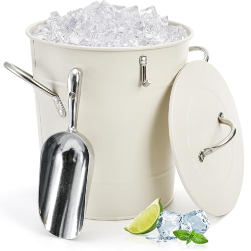 YOUEON 4L Ice Bucket with Scoop and Lid, Double Walled Insulated Wine Bucket Chiller with Carry Handles, Beverage Tub for ...