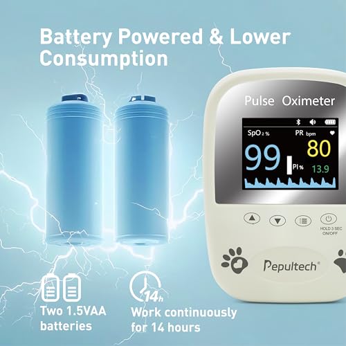 Pepultech Veterinary Pulse Oximeter for Dogs Cats,Bluetooth Pet Heart Rate Monitor, Veterinarian Blood Oxygen Saturation a...