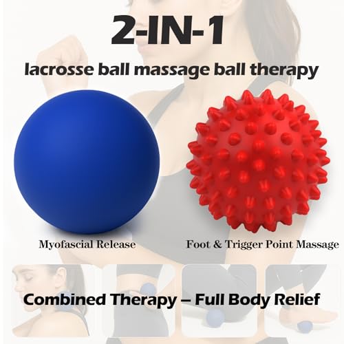 Physical Massage Therapy Ball Set: Lacrosse & Spiky Ball Set for Myofascial Release, Plantar Fasciitis, Stress Relief for ...