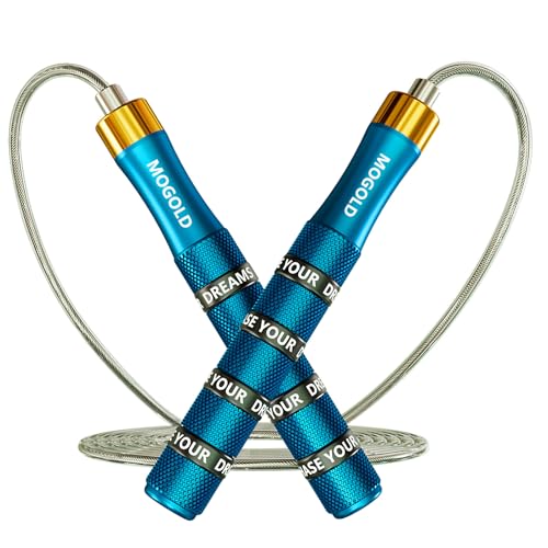 Mogold Pro Adjustable Speed Jump Rope - 10ft 4mm PVC Steel Wire with Dual Ball Bearings & 360° Spin - Metal/Rubber Ergonom...