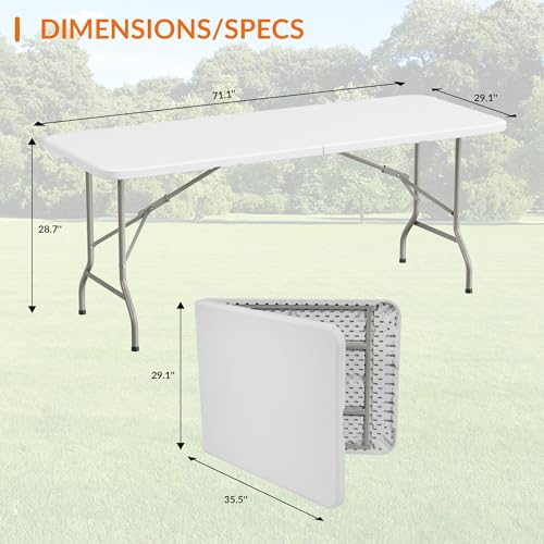 Elevon Folding Table, 6 Feet Heavy Duty Fold-in-Half Utility Table Indoor Outdoor for Camping, Picnic, Party