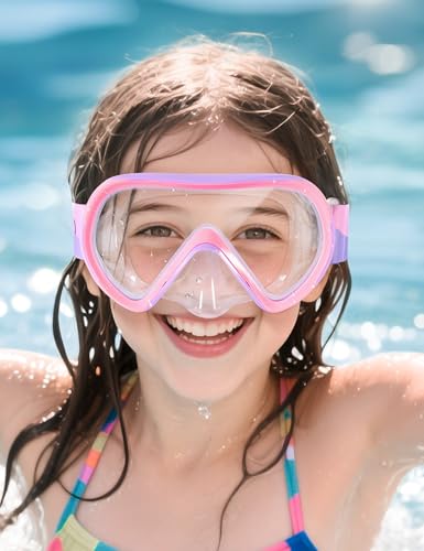 Supertrip Kids Swim Goggles with Nose Cover for Ages 6-14, Tempered Glass Fabric Strap Swimming Snorkel Mask for Pool Beach