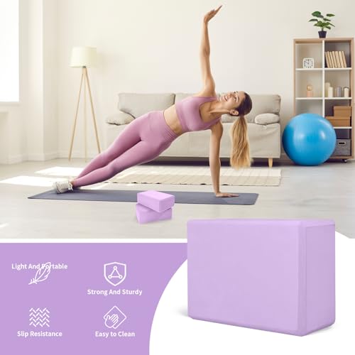 Yoga Block 2 Pack 9"x6"x3", Sturdy Yoga Foam Blocks, High Density & Non Slip Surface for Pilates & Stretching, Fitness Acc...