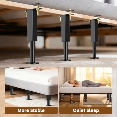 6PCS Adjustable Height Bed Support Legs, Heavy Duty Metal Bed Frame Support Legs, 10.2-16.5 inch Furniture Risers Replacem...