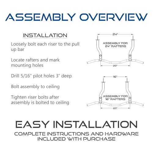 Ceiling Mount Pull Up Bar with Reversible Risers for 16 and 24 Inch Joists with Optimum Grip Spacing by Ultimate Body Press