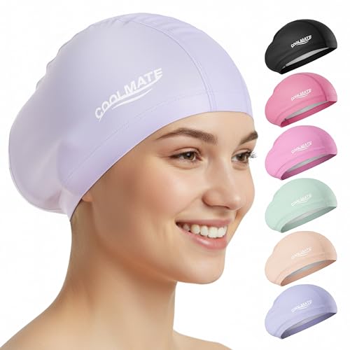 COOLMATE Large Fabric Swim Cap for Long Hair Women - For Long Hair, Dreadlocks, Weaves, Hair Extensions, Braids, Curls, Af...