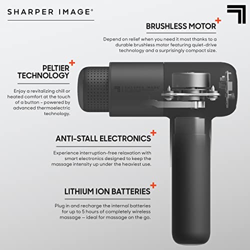 Sharper Image Deep Tissue Percussion Massage Gun, Powerboost Pro+ Hot & Cold Rechargeable Handheld Massager, 6 Adjustable ...