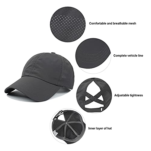HGGE Womens Criss Cross Ponytail Baseball Cap Adjustable High Messy Bun Ponycap Quick Drying Hat