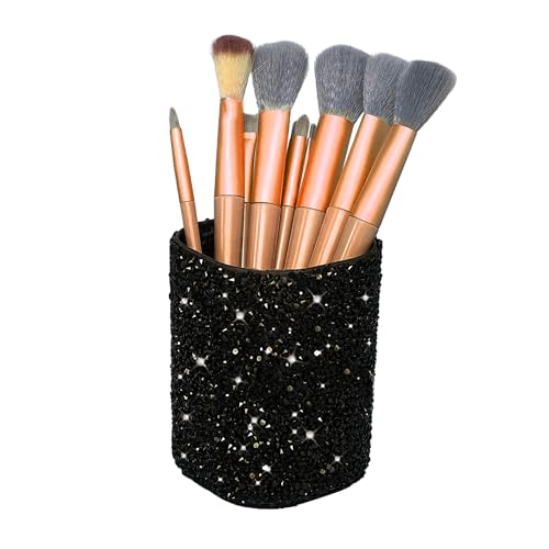Glitter Brush Holder | Black Glitter Makeup Brush Holder for Women, Girls | Shiny Cute Makeup Organizer Black Glittery App...