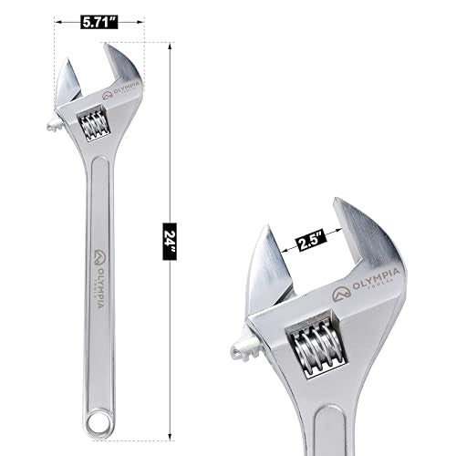 Olympia Tools 24" Adjustable Wrench, Heavy Duty Drop Forged Steel, Chrome Plated, Precision Machined Jaws, Rust Resistant