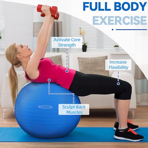 Fitvids Anti-Burst and Slip Resistant Exercise Yoga Fitness Birthing Ball with Quick Pump, 2,000-Pound Capacity, Multiple ...