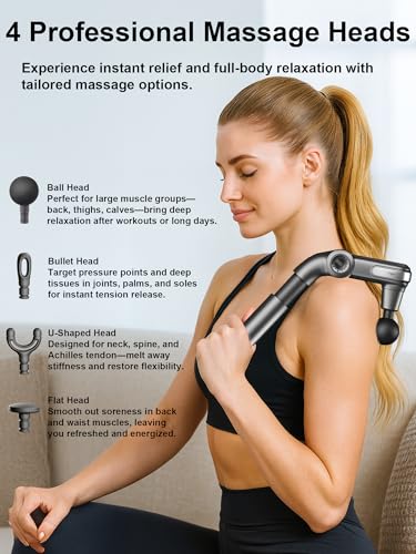 Foldable Massage Gun Deep Tissue with Retractable Handle，Back and Neck Massager for Pain Relief，Handheld Massager for Shou...