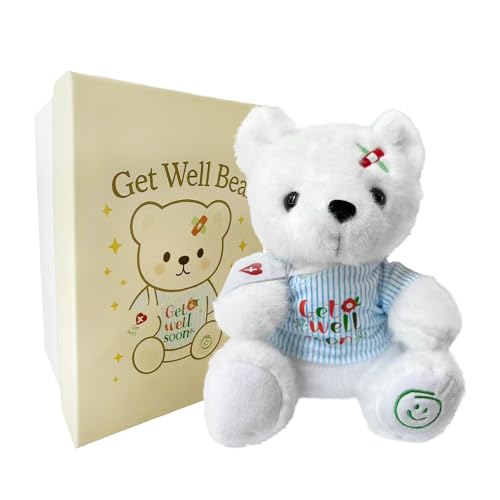 Ziyutam Get Well Soon Stuffed Animal, Get Well Bear Plush with Gift Box for Kids, Soft White Teddy Bear Gifts for Boy and ...