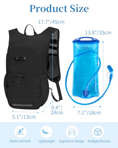 Hydration Backpack with 2L Water Bladder, Hiking Water Backpack for Men Women with Phone Pocket and Helmet Holder