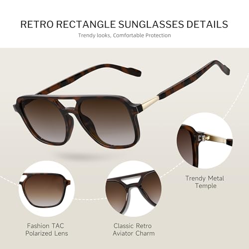konqkin Retro Aviator Sunglasses for Women Men:Polarized Trendy Vintage 70s Rectangle Womens Shades Sun Glasses UV Protection