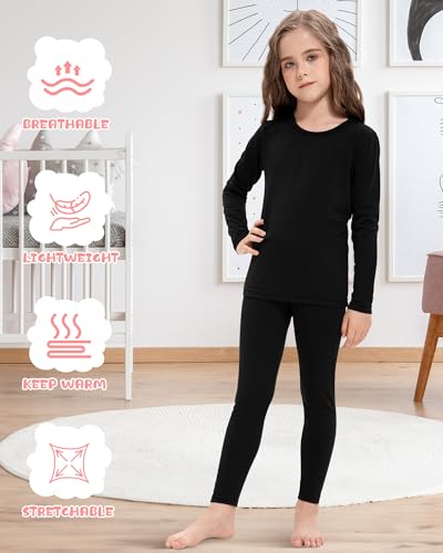 Silkfly 2 Pack Girls Thermal Underwear Set Fleece Lined Thermals Top and Bottom Base Layer for Girls Winter