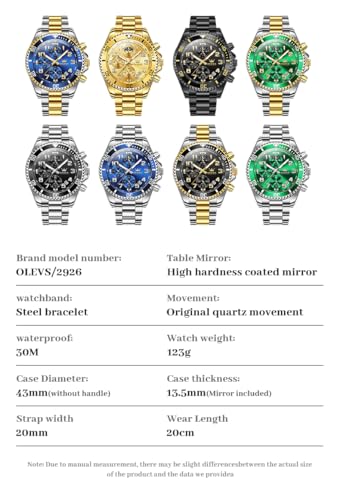 OLEVS Mens Watches Chronograph Luxury Dress Moon Phase Two Tone Stainless Steel Waterproof Luminous Business Calendar Wris...
