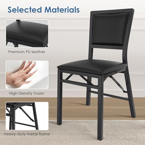 VECELO 4 Pack Folding Chairs with Cushion, Foldable Padded Seats with Heavy Duty Metal Frame for Kitchen/Dining/Living Roo...