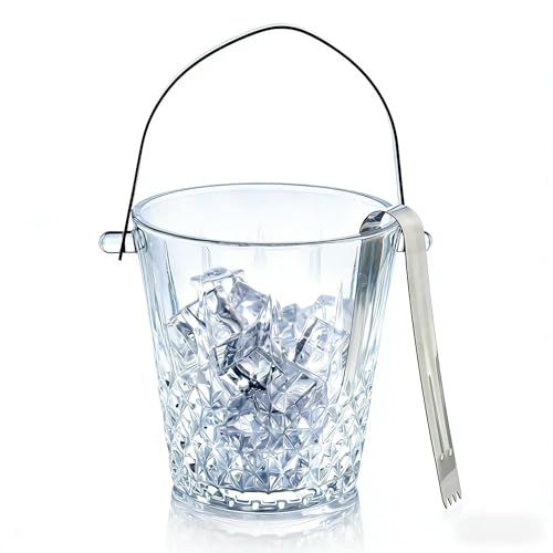 Glass Ice Bucket with Handle and Stainless Steel Tongs - Glass Ice Buckets for Party,Wine, Beer, Champagne, Cocktail Bar, ...