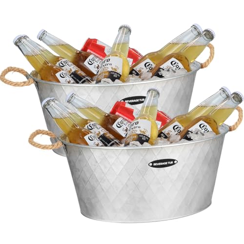 iHoo Galvanized Tub, Beverage Bucket with Handles, 2 Pcs Large Ice Buckets for Parties -Galvanized Drink Buckets for Indoo...