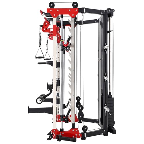 Altas Strength Folding Home Gym Smith Machine with Pulley System Gym Squat Rack Weight Bar Upper Body Strength Training Le...