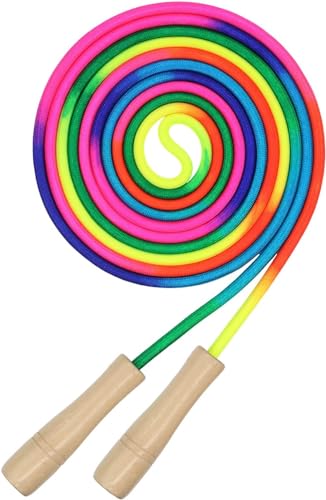 16 FT Long Jump Rope for Kids, 1 Pack Double Dutch Skipping Rope with Wooden Handle, Multiplayer Rainbow Jumping Rope for ...