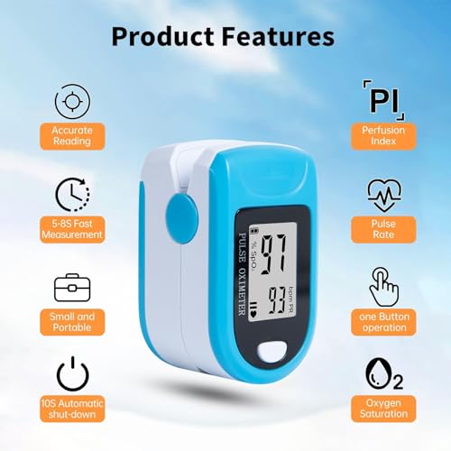 LCJ Fingertip Pulse Oximeter Blood Oxygen Saturation Monitor Pulse Ox Heart Rate and Fast Spo2 Reading Oxygen Meter with L...