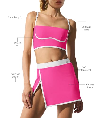 LAMISSCHE Tennis Skirt Sets Women 2 Piece Outfits Yoga Workout Set Skirt and Top Set with Built in Bra & Shorts