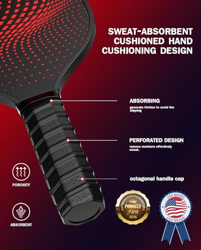8-Pack Pickleball Paddles Set - Wooden Rackets with Fiberglass Surface & Polypropylene Honeycomb Core, Includes 2 Portable...