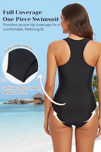 Tempt Me Women Athletic One Piece Swimsuit Zipper High Neck Bathing Suit Racerback Swimwear