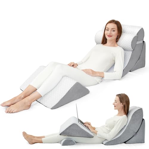 PIASHJOY 4pcs Wedge Pillow Set for After Surgery,Bed Wedge Pillows for Sleeping,Post Surgery Recovery， 45 Degree Wedge Pil...