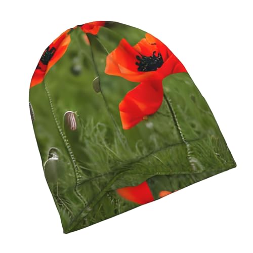 sackhg Poppy Flowers Petals Print Winter Beanie Hat Men Women Soft Lightweight Thermal Cap for Outdoor Skiing Wear Black